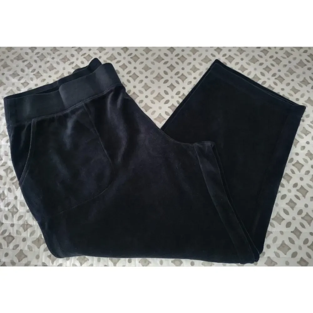 Denim & Co Size Petite 1X Black Active Velour Straight Leg Pants A712026 NWOT